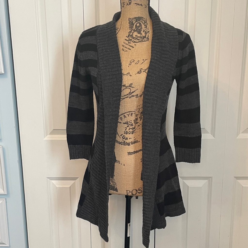 Candie's Charcoal And Black Striped Cardigan